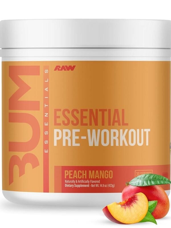 Raw cbum essential pre workout pre entrenamiento 30 servicios sabor peach mango